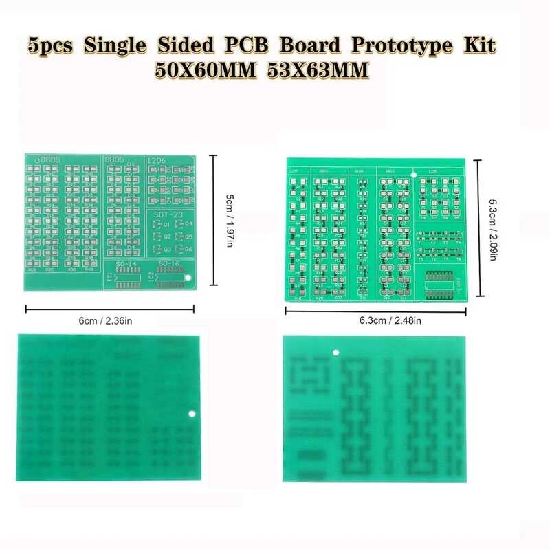 PCB ชุดแผงวงจร ด้านเดียว 5 ชิ้น, ขนาด 50X60MM 53X63MM, 0805, 1206, SOT23 ชุดส่วนประกอบอิเล็กทรอนิกส์