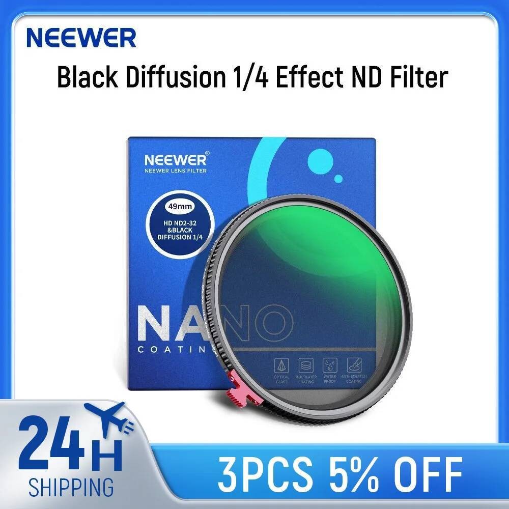 NEEWER Black Diffusion 1/4 Effect พร้อม ND2-ND32 Variable ND Filter 2 in 1 HD Neutral Density Filter
