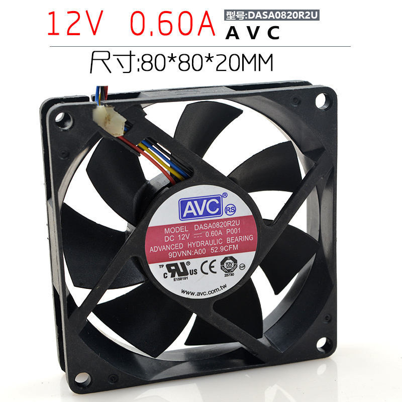 AVC DASA0820R2U 12V 0.60A 8020 8 ซม.ปริมาณอากาศสูง CPU อุณหภูมิควบคุมแชสซีพัดลมระบายความร้อน