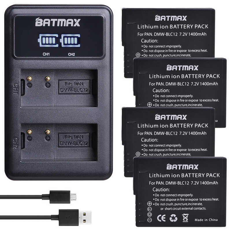4 6 ชิ้น DMW-BLC12 BLC12E BLC12PP DMW BLC12 แบตเตอรี่ + LED ชาร์จคู่สำหร
