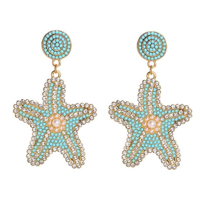 เครื่องประดับ Bohemian Zhuhai โลหะผสมมุกประดับเพชรปลาดาวต่างหูสำหรับผู้หญิง