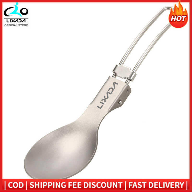 Folding Lixada Titanium Spoon Lightweight Outdoor Dinner Spoon Flatware For Travel Camping