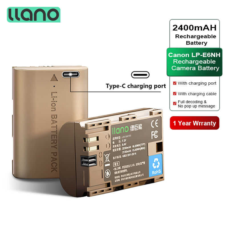 ❤ LLANO แบตเตอรี่กล้อง Lp-E6nh 2400Mah For A9/A7r3ilce-9A7r4 A7r3 A7m3 A6600/A7s3/A7c/A9m2 แบตเ