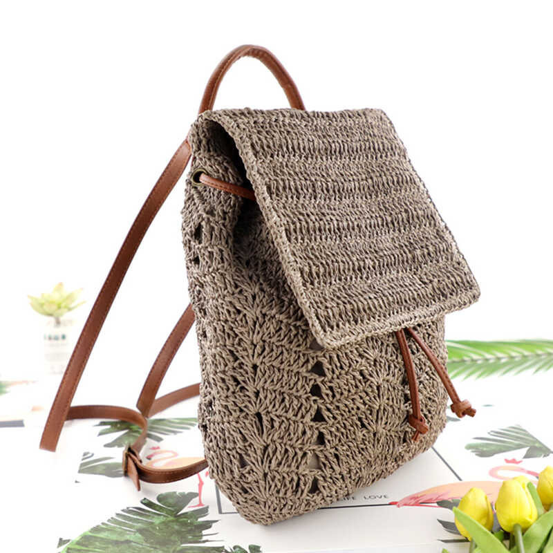 ❤ { Fast Delivery }Fashion Straw Shoulders Backpack Woven Women Beach Holiday Bucket Purse Bag