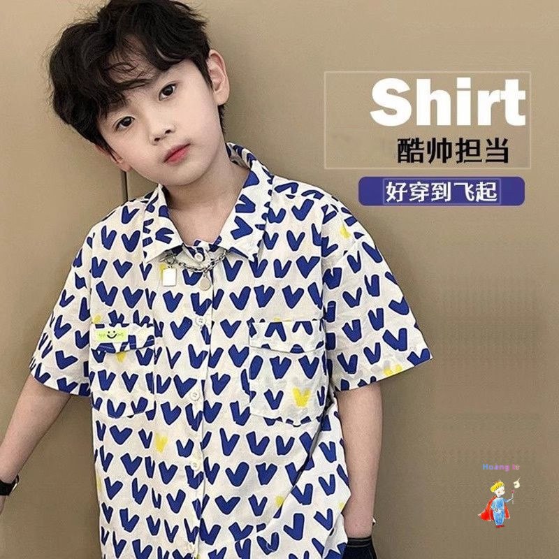 [ขายร้อน] เสื้อเชิ้ตเด็กชายแขนสั้นสไตล์ใหม่เด็กเวอร์ชั่นเกาหลีหล่อบางด้านบน