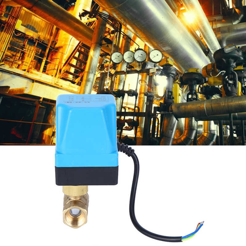 บอลวาล์วไฟฟ้า 2-Way 3‑Wire 2-Control Ip54 Protection Synchronous Motor Blue Ac220v