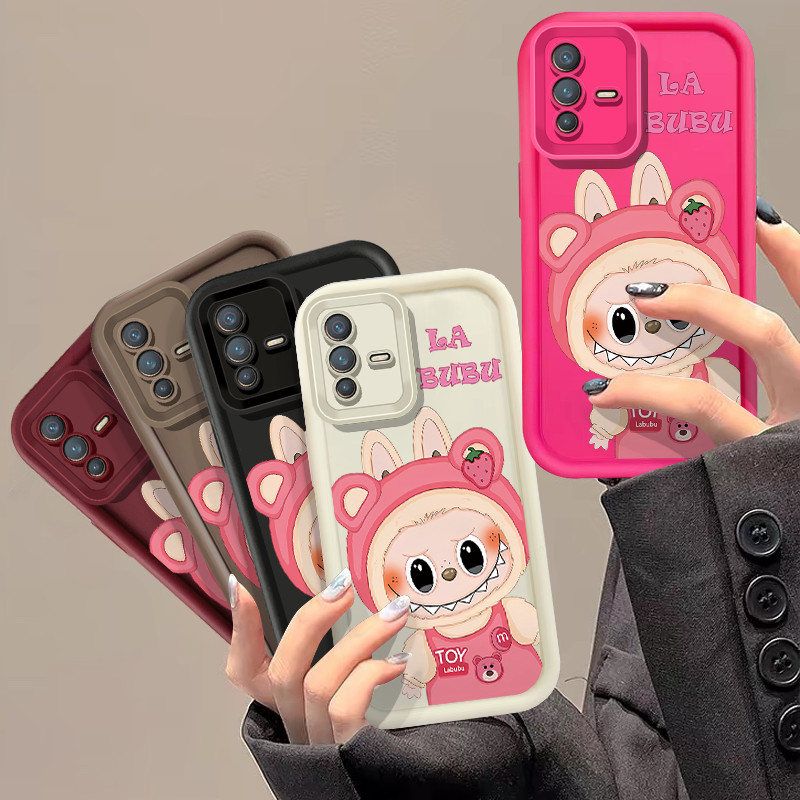 สําหรับvivo V9 V11i V15 Pro V5 V5S V5 Lite V21 V23 V25 V25E V27 Pro V29 Proปลอกการ์ตูนน่ารักสตรอเบอร์รี่Labubuซิลิโคนอ่อนนุ่มกันกระแทกเคสโทรศัพท์