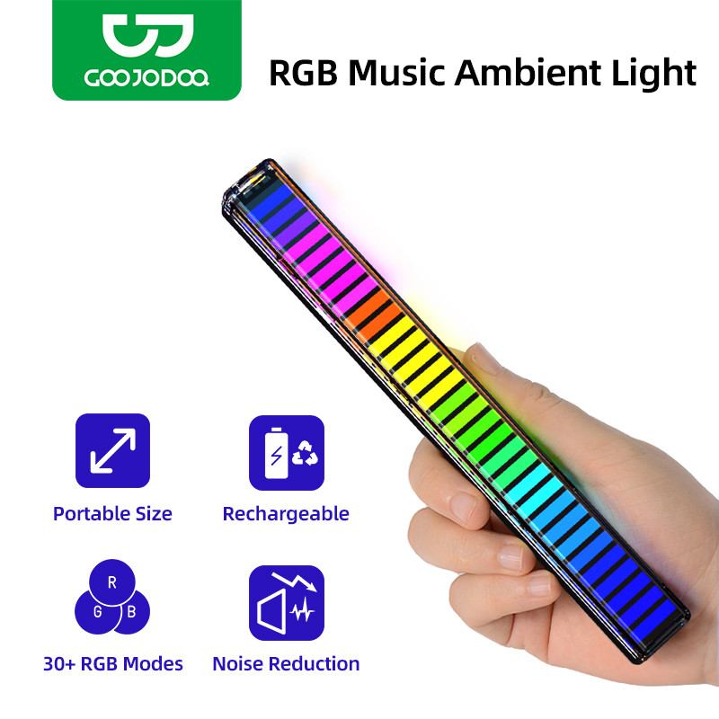 GOOJODOQ แถบไฟ LED ควบคุมด้วยเสียงมัลติฟังก์ชั่น 15 โหมดสีแบบพกพาและแบบชาร์จไฟได้สากล