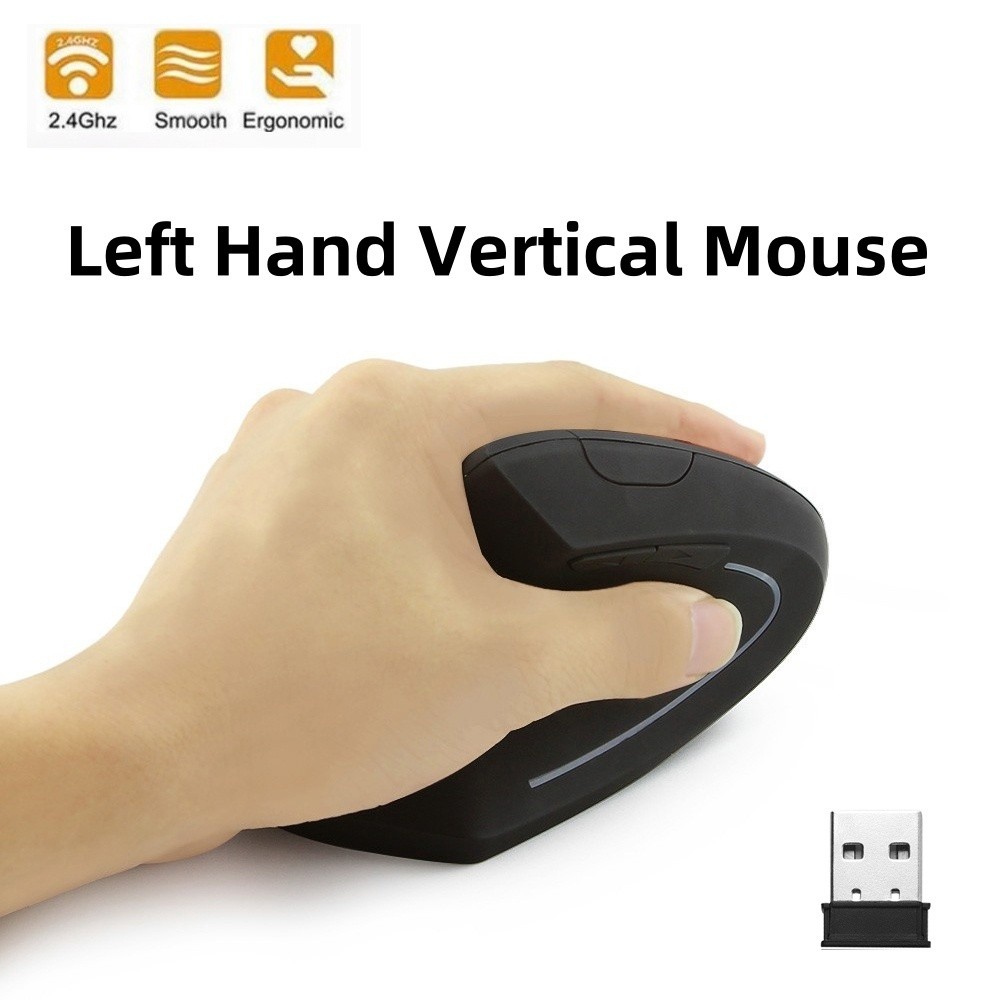 มือซ้ายแนวตั้งเมาส์ไร้สายเมาส์สําหรับเล่นเกมตัวรับสัญญาณ USB แบตเตอรี่ สำหรับพีซีแล็ปท็อป