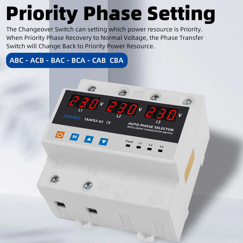 ❤ 63A 3 Phase Selector Voltmeter Over Under Voltage Protection Relays Protector Automatic Tran
