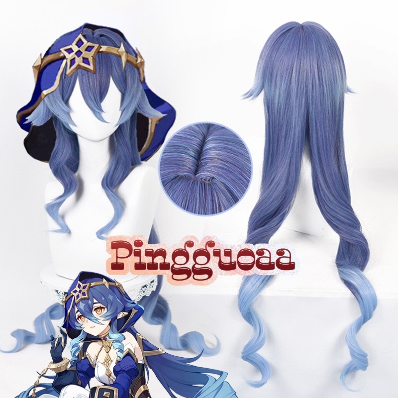【Manmei】Genshin Impact Layla Cosplay Wig 100cm Long Curly Heat Resistant Synthetic Wigs