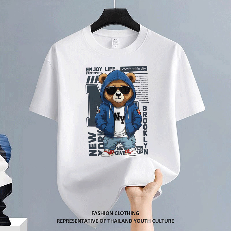 ลายการ์ตูน วินเทจ ผู้ชาย คอกลม สีขาว-ดำ เสื้อยืดผู้ชาย สีดําแขนสั้น สตรีทแฟชั่น OVERSIZE เสื้อยืด