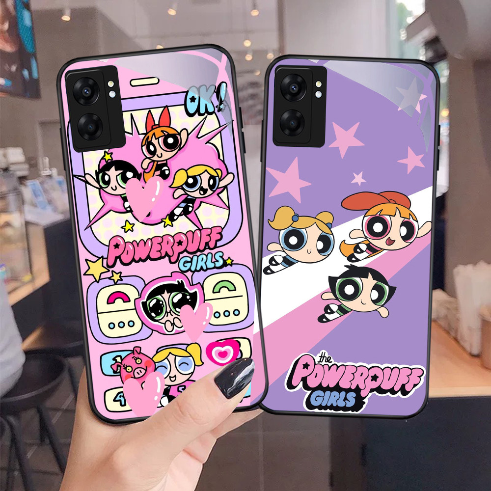 NC-71 Powerpuff Girls Kaca Glass Case สําหรับ OPPO A57 A77S A17 A36 A77 A57S A76 A96 Realme C30S C55