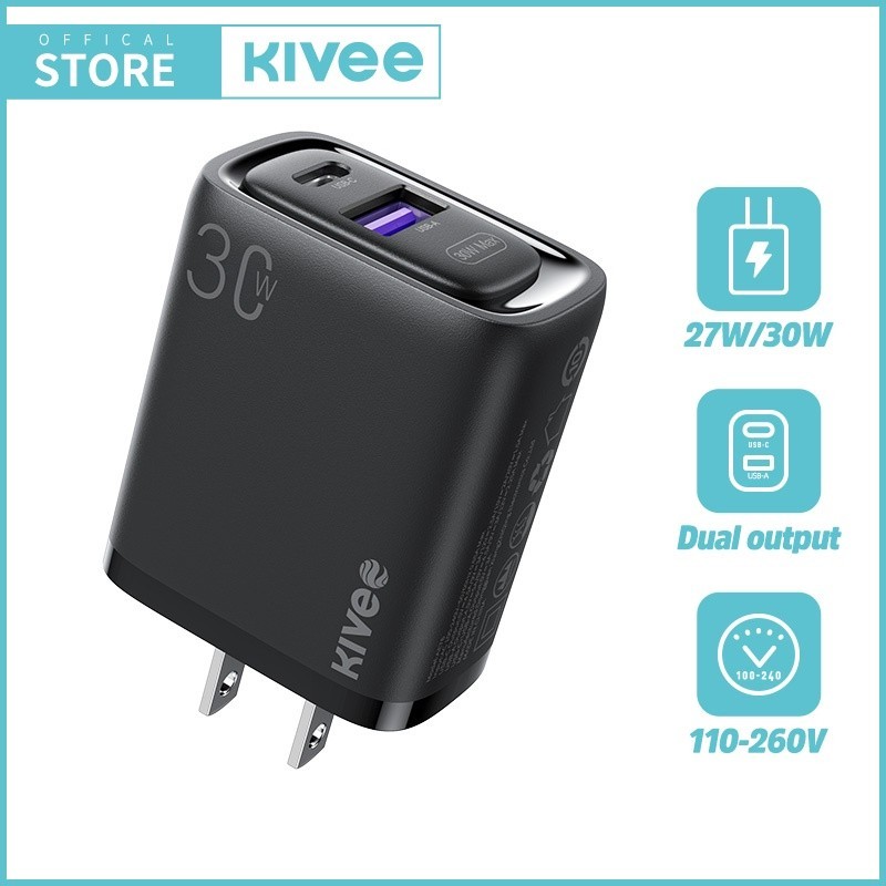 KIVEE หัวชาร์จเร็ว 27W/30W หัวชาร์จ Adapter Type C+USB-A for Samsung HUAWEI Xiaomi Fast Charger หัว