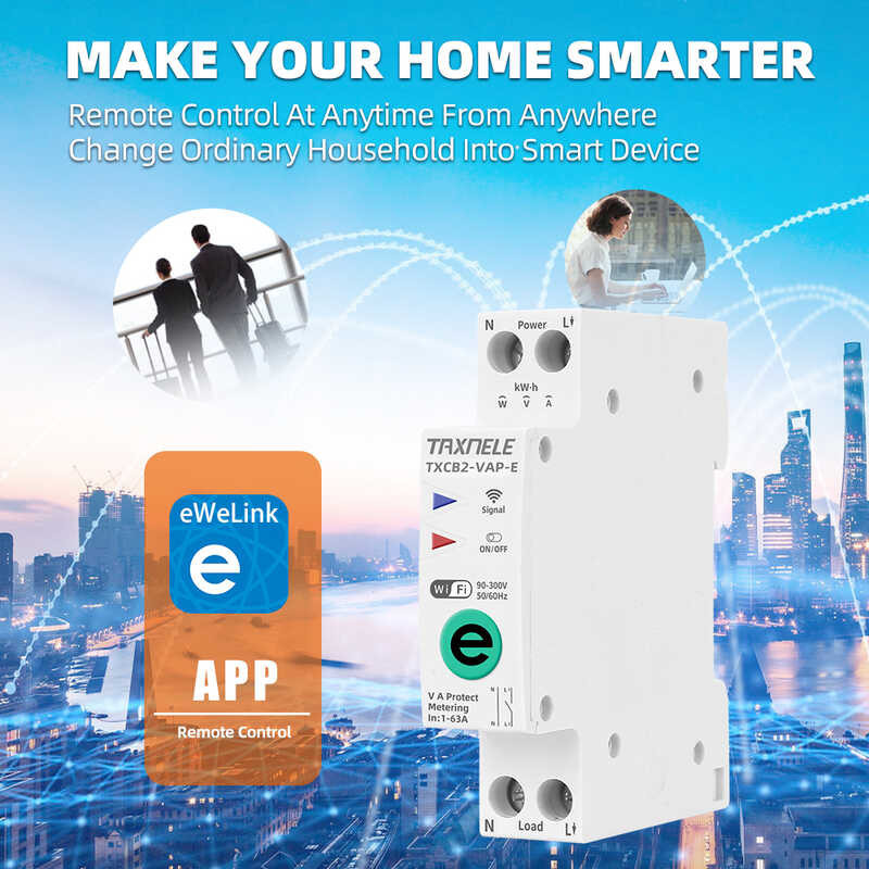 ❤ Ewelink WIFI Smart Circuit Breaker 1P+N 16A 20A 63A Power Energy Meter Kwh Remote Switch Tim