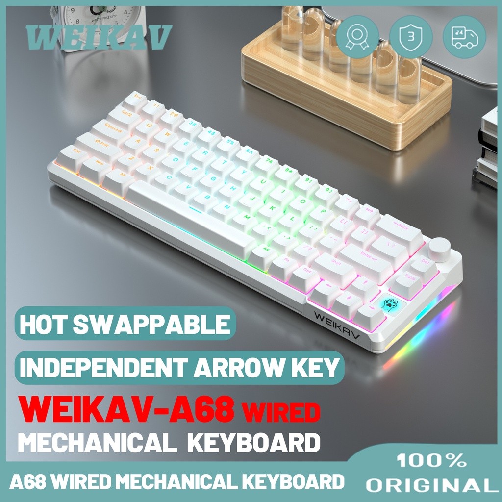 Weikav META68 65% คีย์บอร์ดแบบมีสาย 68 คีย์คีย์บอร์ดคีย์บอร์ดสําหรับเล่นเกม Hot Swap สําหรับแล็ปท็อป