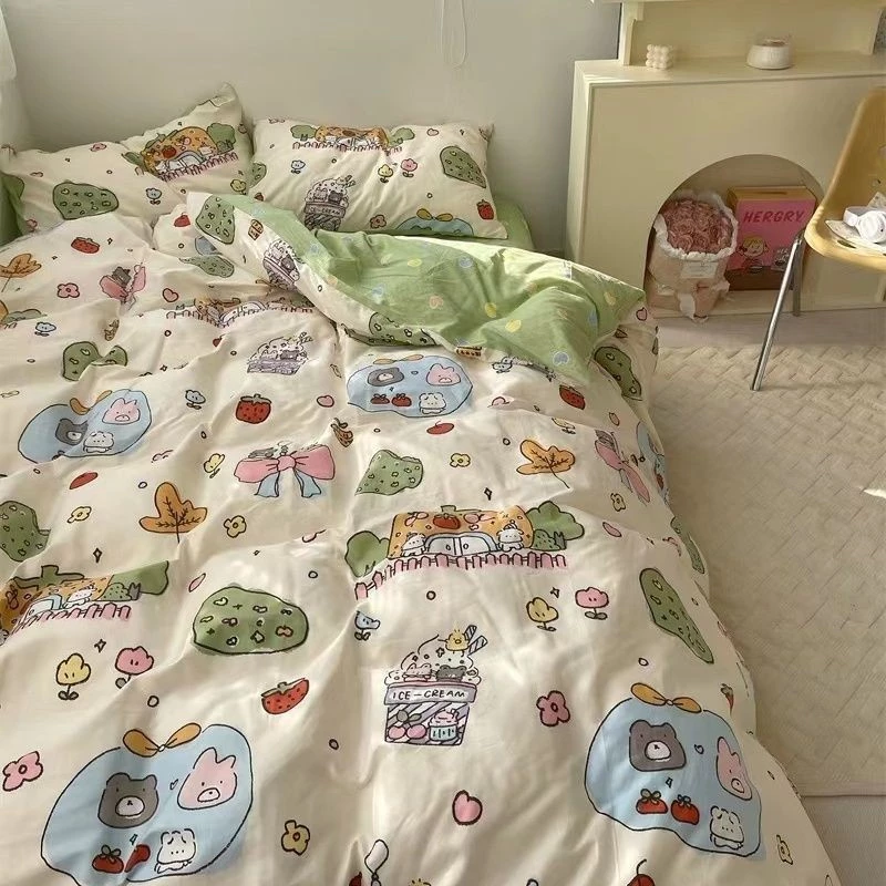 ชุดผ้าปูที่นอนผ้าฝ้าย Ins candy house 4 ชิ้น
