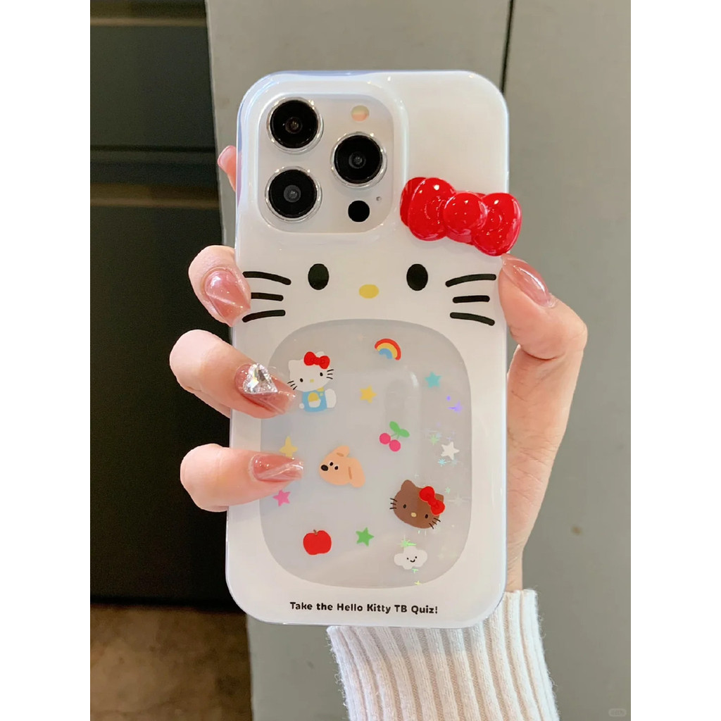 เคสโทรศัพท์ Cute kt Cat Bow iPhone13 เคสโทรศัพท์ Apple 14/15 เคสโทรศัพท์แบบรวมทุกอย่าง