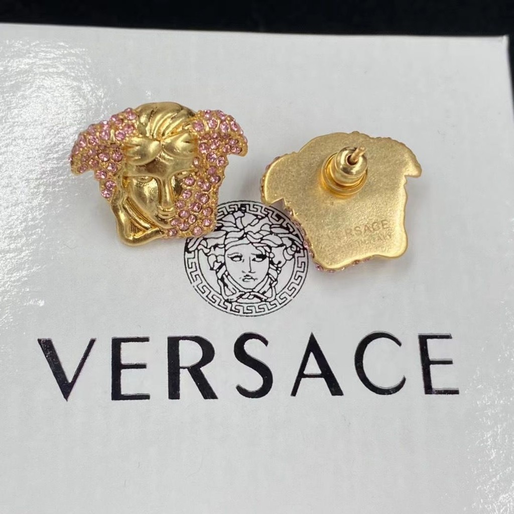 Versace Medusa ต่างหูเพชรเต็มประณีตแฟชั่นต่างหูหัวความงาม Ins ต่างหูอินเทรนด์อารมณ์และระดับไฮเอนด์