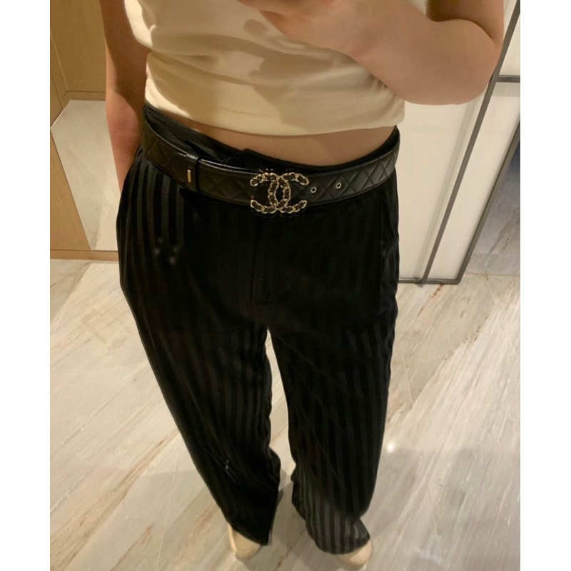 เข็มขัดหนังวัวแท้ CHANEL Metal CC Linger