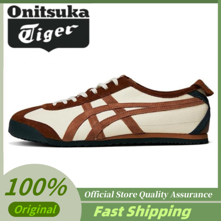 【100% Authentic】Tiger MEXICO 66 Brown Low-top Unisex Sneakers Running Shoes