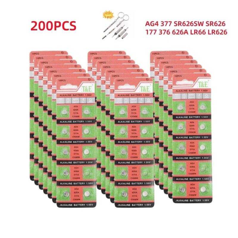 แบตเตอรี่เซลล์ 200 ชิ้น AG4 377 ปุ่ม SR626SW SR626 177 376 626A LR66 LR626 1.55V สำหรับของเล่น