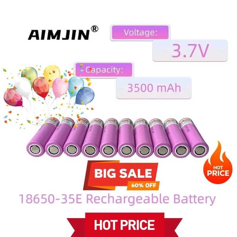 3500mah 3.7V สำหรับ Samsung 35E INR 18650 20A แบตเตอรี่ลิเธียมไอออน แบตเตอรี่ทดแทนภายนอก+ที่ชาร์จ