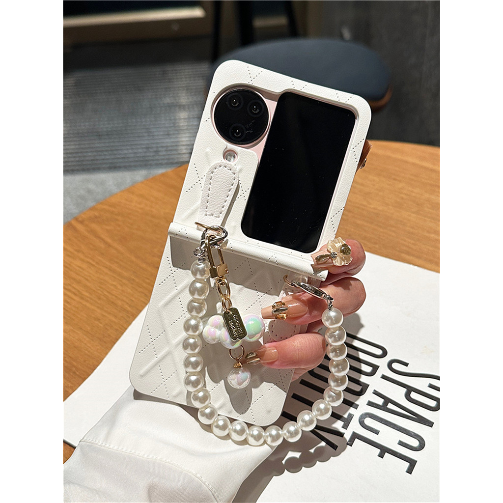 หรูหรา Rhombus Lattice Cloud จี้สร้อยข้อมือมุกเคสโทรศัพท์สําหรับ OPPO ค้นหา N2 Flip findn2 findn3 พลิกค้นหา N2 ฝาครอบ