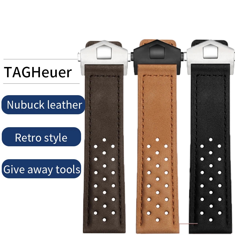 TAG HEUER 22มิลลิเมตรสายนาฬิกาหนังแท้สําหรับ แท็ก ฮอยเออร์ สายนาฬิกาผู้ชายที่มีหัวเข็มขัดพับสีเทาสีด