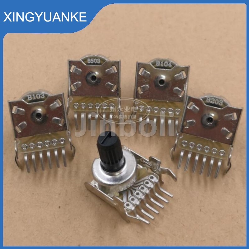 2pcs R121 ประเภทแนวนอนคู่ 6Pins B10K B20K B50K B100K เครื่องขยายเสียงปรับ Potentiometer ดอกไม้เพลาความยาว 10 มม.