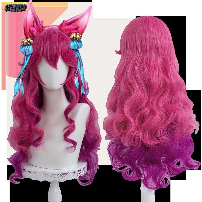 Blossom a Spirit Ahri คอสเพลย์วิกผม LOL คอสเพลย์ 70 ซม. ยาวผมหยิก