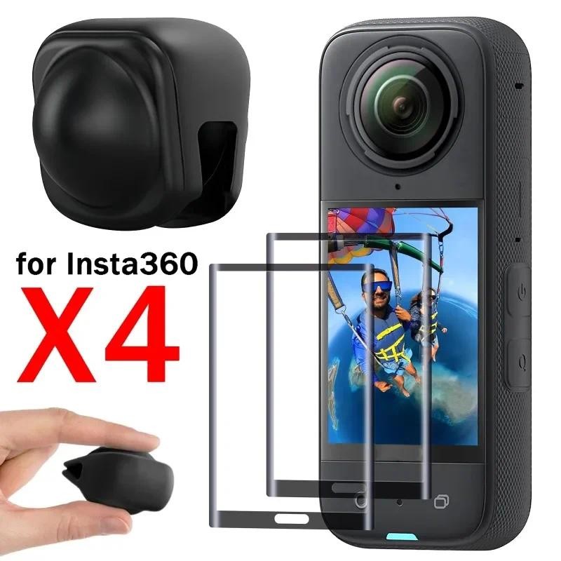 ป้องกันหน้าจอฟิล์มกระจกนิรภัยสําหรับ Insta360 X4 อุปกรณ์เสริมเคสซิลิโคนฝาครอบหมวก
