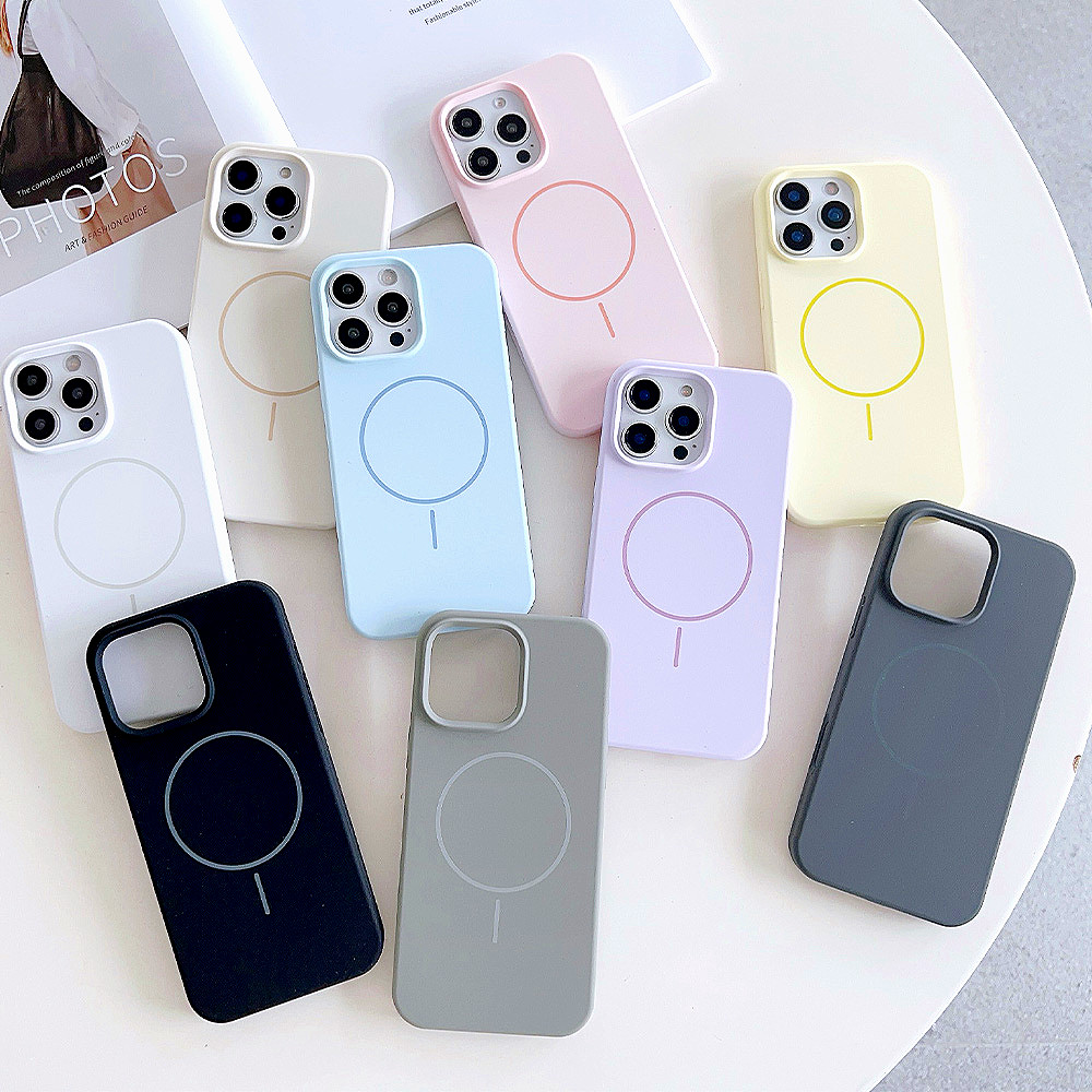 Simple Matte วงกลมใหญ่แม่เหล็กชาร์จไร้สายเคสโทรศัพท์สําหรับ IPhone 16 15 14 13 12 Pro Max Macaron สีลูกกวาดรวมทุกอย่างฝาครอบป้องกันพร้อมเชือกเส้นเล็ก