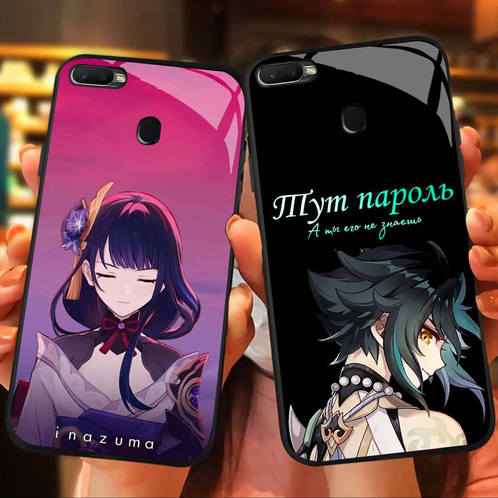 MK-65 Genshin Liquid HD Glass Casing สําหรับ OPPO A7 A12 A12S A11K A5S F9 F7 F5 Realme 2 Pro