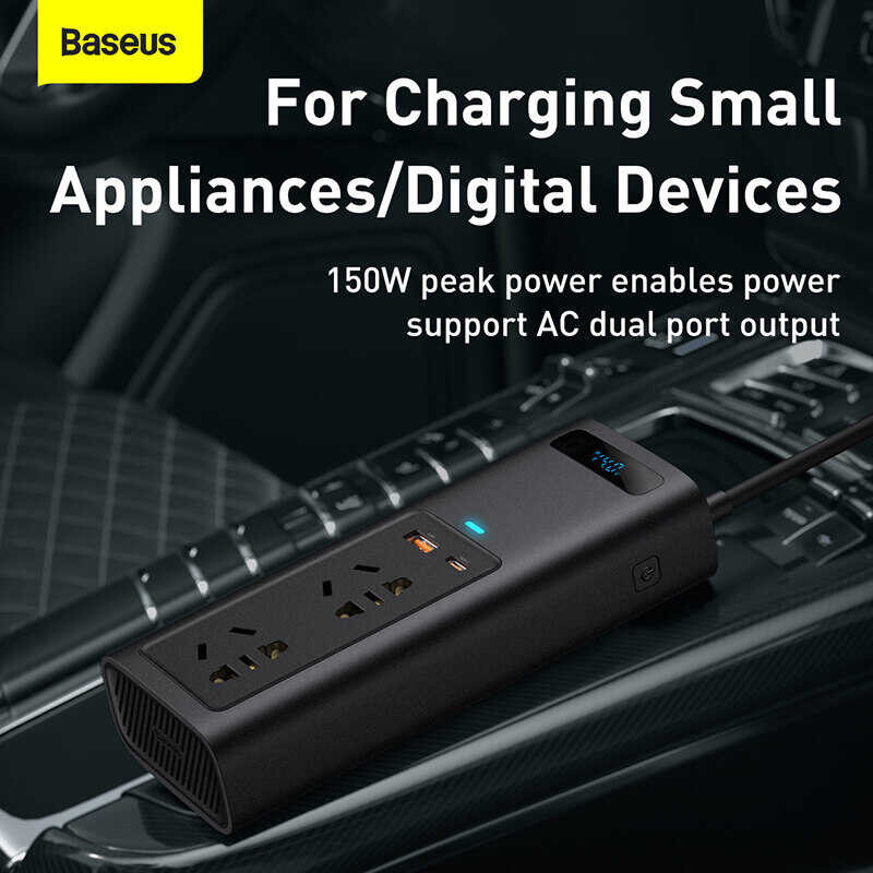 Baseus 150W In-Car Inverter CN EU Plug AC 220V USB Type C Output Fast Charging For 12V Gasoline Die 