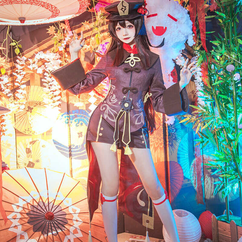 ❤ Anime Genshin Impact Hutao Costume For Women Cosplay Two Dimensions Game Uniform Set Hallowe
