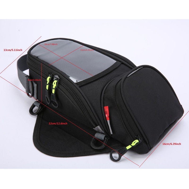 กระเป๋าแม่เหล็กติดถังน้ำมันมอเตอร์ไซค์  มีช่องใส่โทรศัพท์ทัชสกรีนได้มีสายสะพายสายรัดกับตัวรถครบเซทและผ้าคลุมฝน