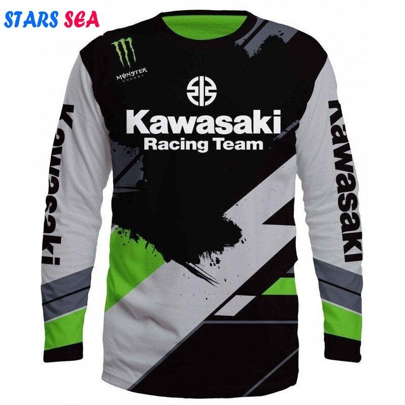 KAWASAKI ที่ไม่ซ้ํากัน3งเสื้อยืดพิมพ์แขนยาวคาวาซากิแข่งทีมคาวาซากินินจาสบายๆทีเสื้อกลางแจ้งเสื้อยืดหลวม