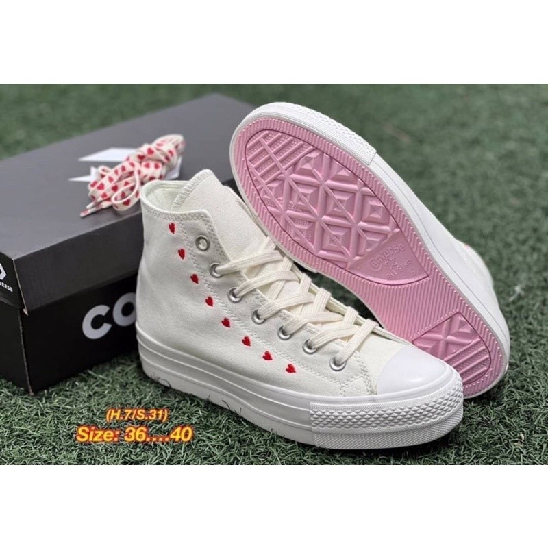 ♞Converse พื้นชมพู รองเท้าผ้าใบคอนเวิร์ส iu