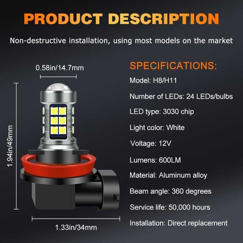 H11 ไฟตัดหมอก LED H8 H16 ไฟตัดหมอก LED 3030 27 ไฟตัดหมอก LED P13w ไฟ