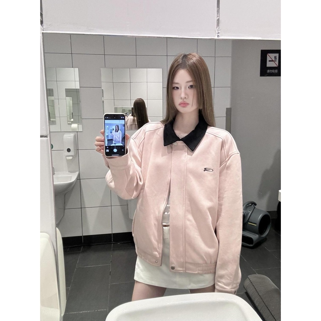 Shanmieleng อเมริกันสีชมพูเสื้อแจ็คเก็ตผู้หญิงฤดูใบไม้ผลิฤดูใบไม้ร่วง High Street Trend Retro หลวม Niche เครื่องมือชุดเบสบอลแจ็คเก็ต - รูปที่ 5