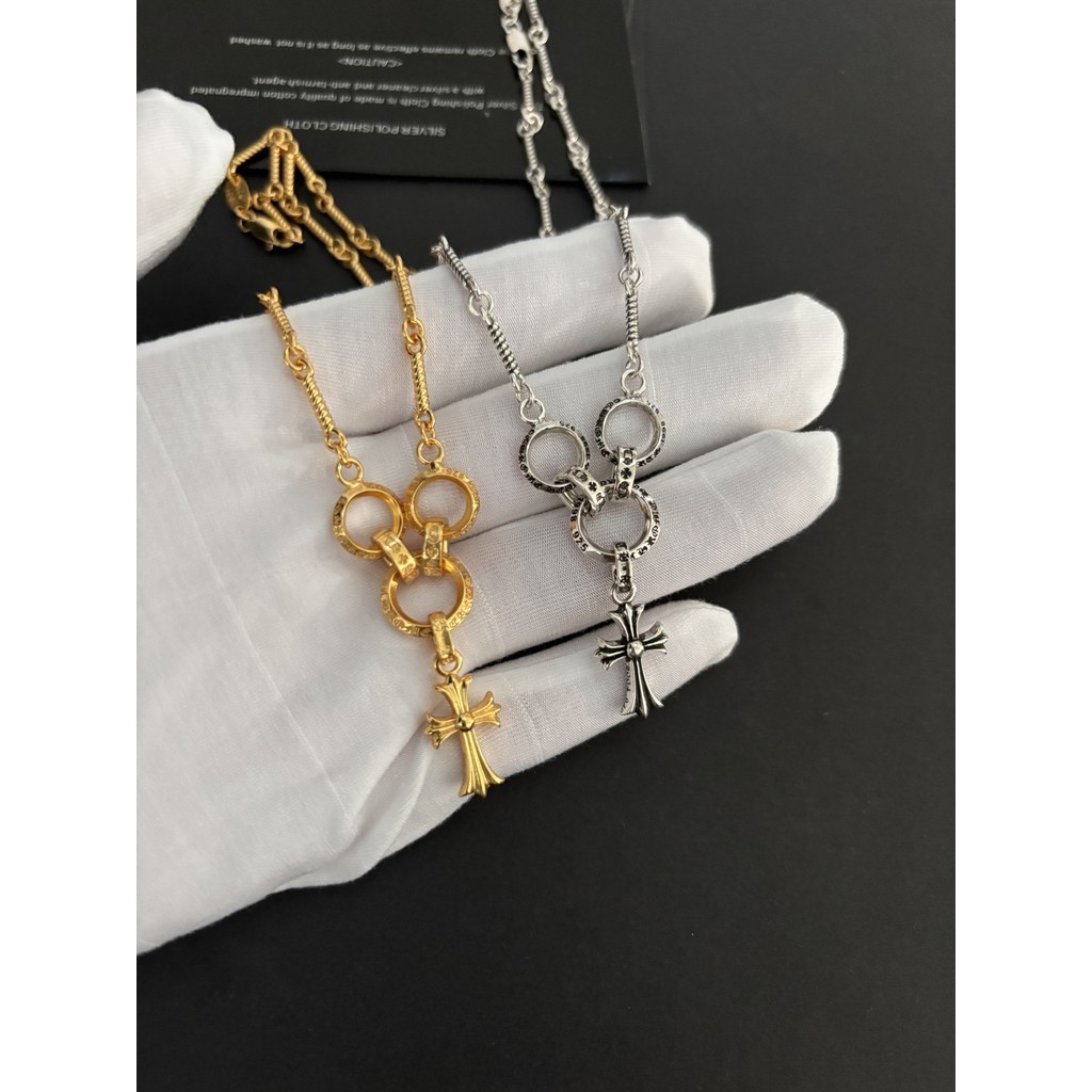 สร้อยคอ Chrome Hearts/22K Gold Silver Cross Ring สร้อยคอไม้ไผ่