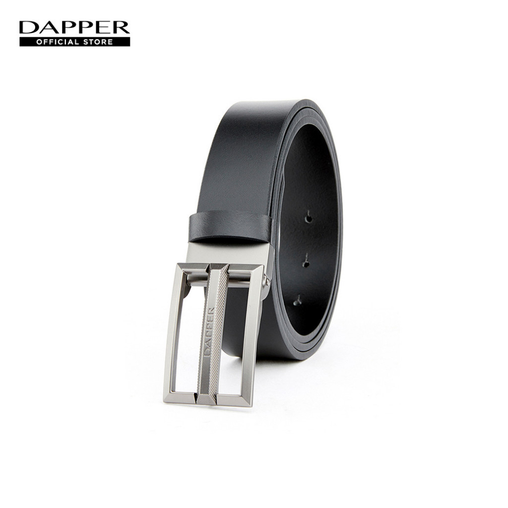 ,DAPPER เข็มขัดผู้ชาย หนังแท้ Brick Plaque Buckle Belt สีดำ (BBCB1/1910PG3) fg