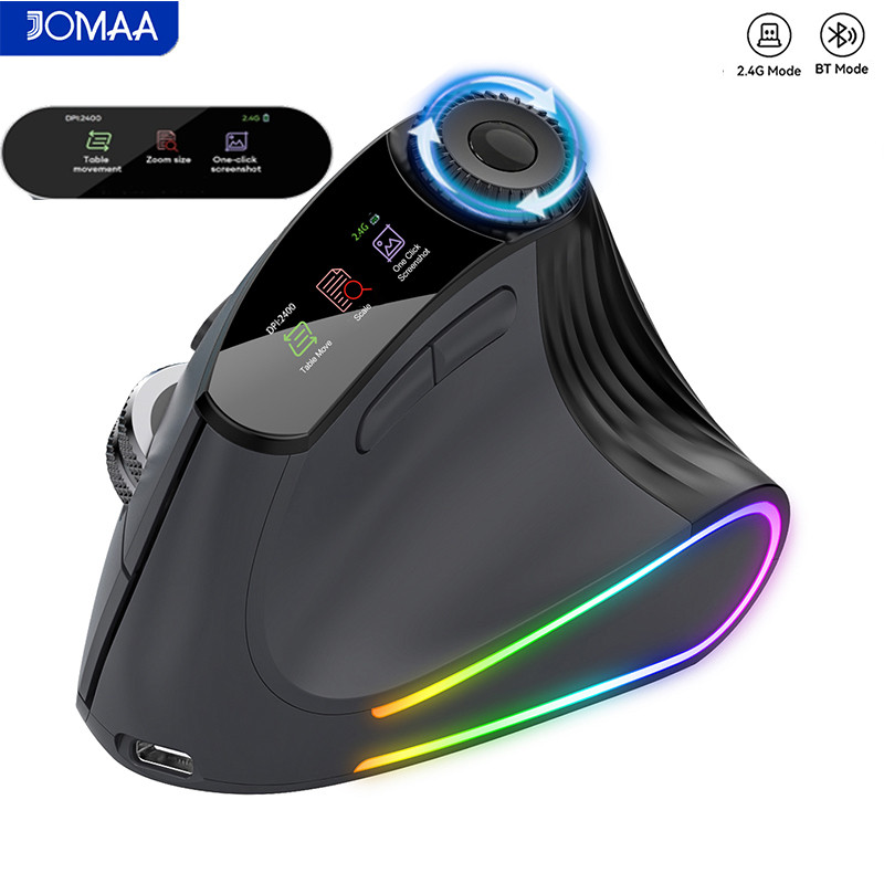 Jomaa RGB Backlit Speed Roller เมาส์แนวตั้งไร้สายพร้อมปุ่มปรับฟังก์ชั่นบลูทูธ USB Ergonomic Mice Slient คลิก