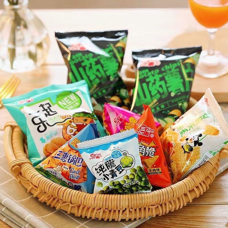 🔥ของแท้🔥 Puffed Snacks Gift Pack, Sharp Crispy Rice Crispy Rice Chips, Shrimp Crackers And Peanut