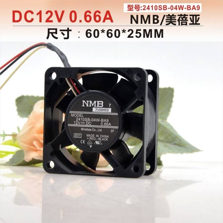 NMB-MAT 2410SB-04W-BA9 6025 12V 0.66A 3 สายพัดลมระบายความร้อนระดับเสียงอากาศสูง 6 ซม.
