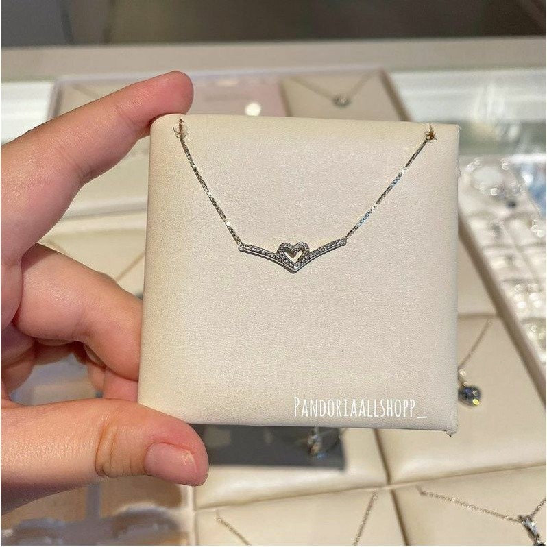 ♞,♘(ของแท้100%)Pandora silver  necklace**สร้อยคอหัวใจ