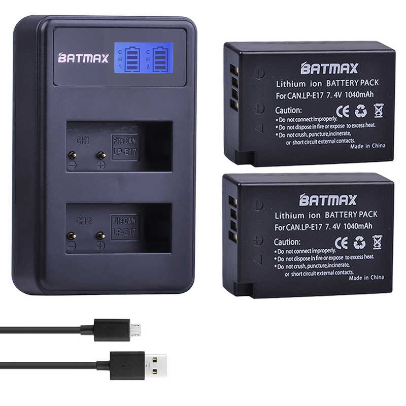 2X a 1040mAh LP-E17 LP E17 Camera Battery + LCD Dual USB Charger for Canon EOS M3 M5 M6 750D 760D