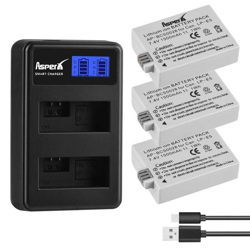 3x e LP-E5 LPE5 LP E5 Camera Bateria Battery + LCD Charger for Canon EOS XS T1i Rebel XSi 450D 50