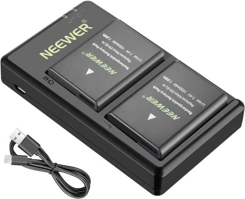 Neewer f EN-EL14 EN-EL14A Battery Charger and 2-Pack Rechargeable Li-ion Batteries for Nikon D560